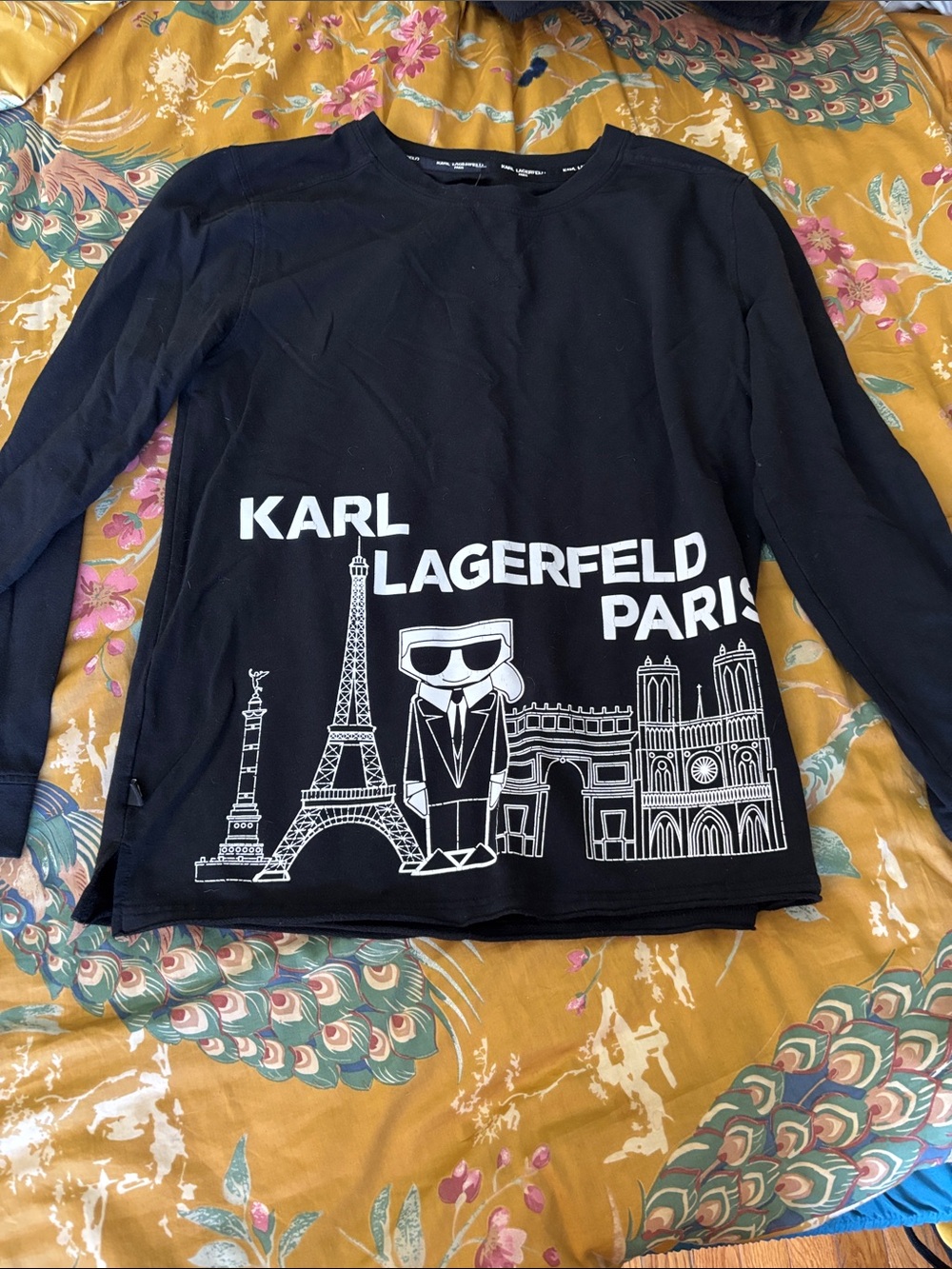 Karl Lagerfeld Black Long-Sleeve Tee with White Paris Graphic